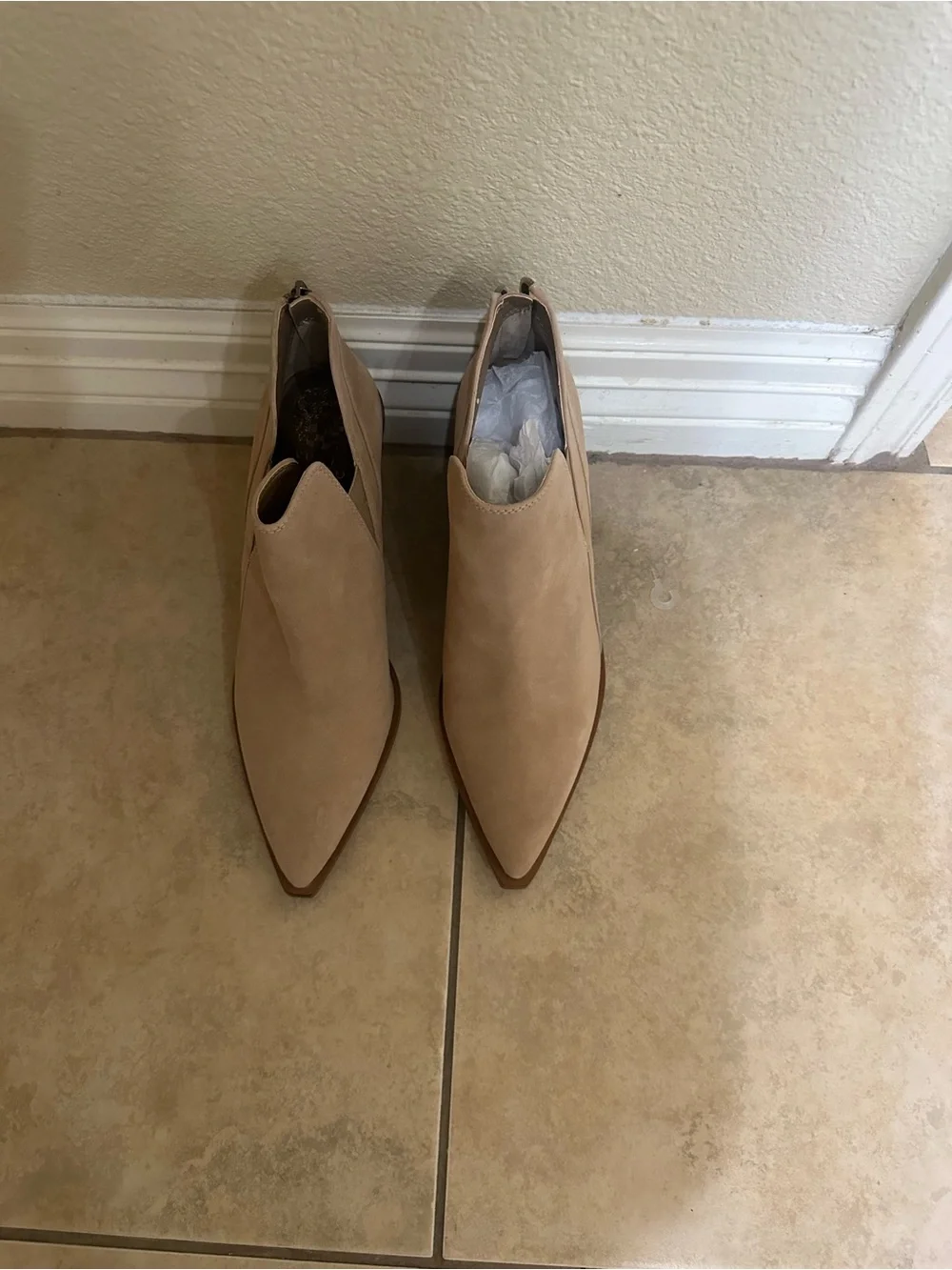 Vince Camuto Pointed Toe Suede Ankle Booties - Light Taupe